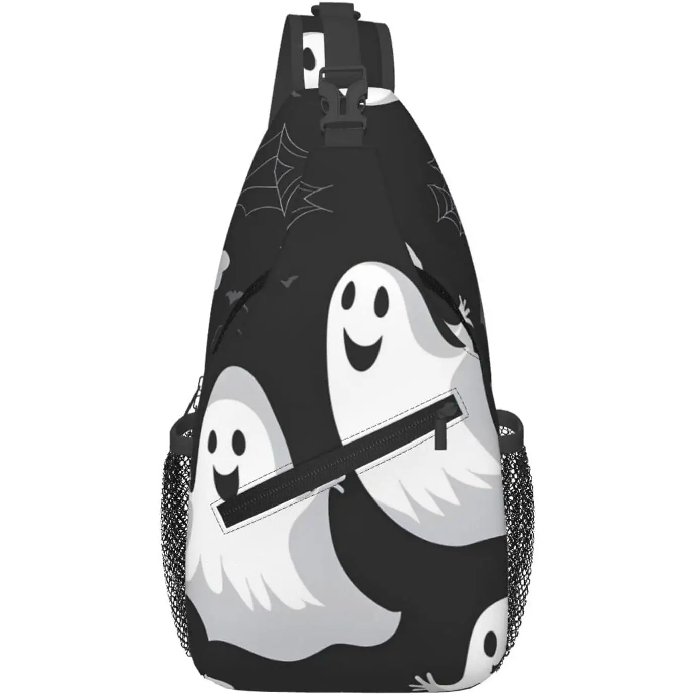 Cross-borsttas diagonaal - Kwaliteit, duurzame en ruime schoudertas voor mannen en vrouwen, zwarte en Halloween-spookprints