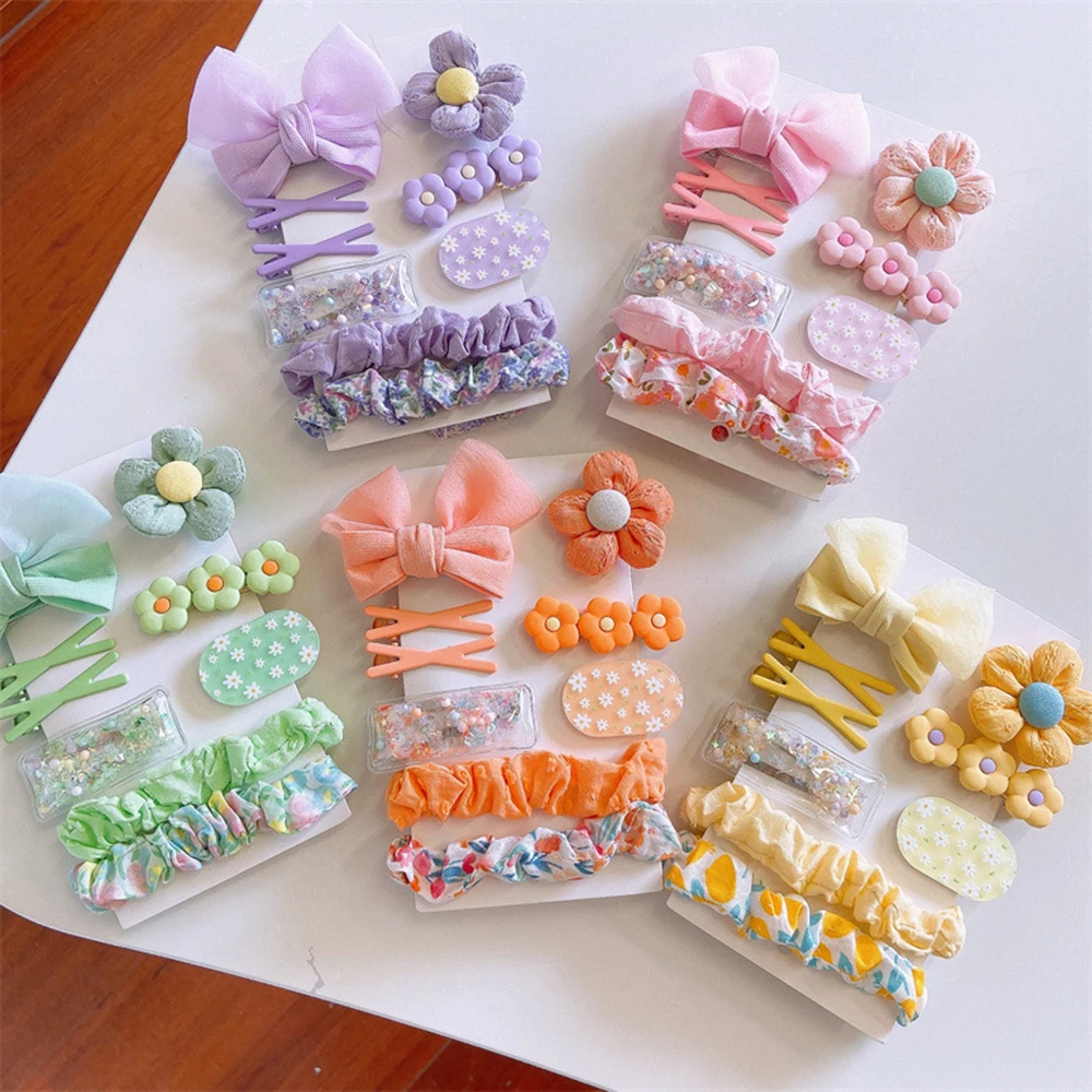 9Pcs/Set Korean Girls Hair Accessories Set Hair Clips Pins Elastic Hair Tie Scrunchies Birthday Gift For Baby Girls Kids