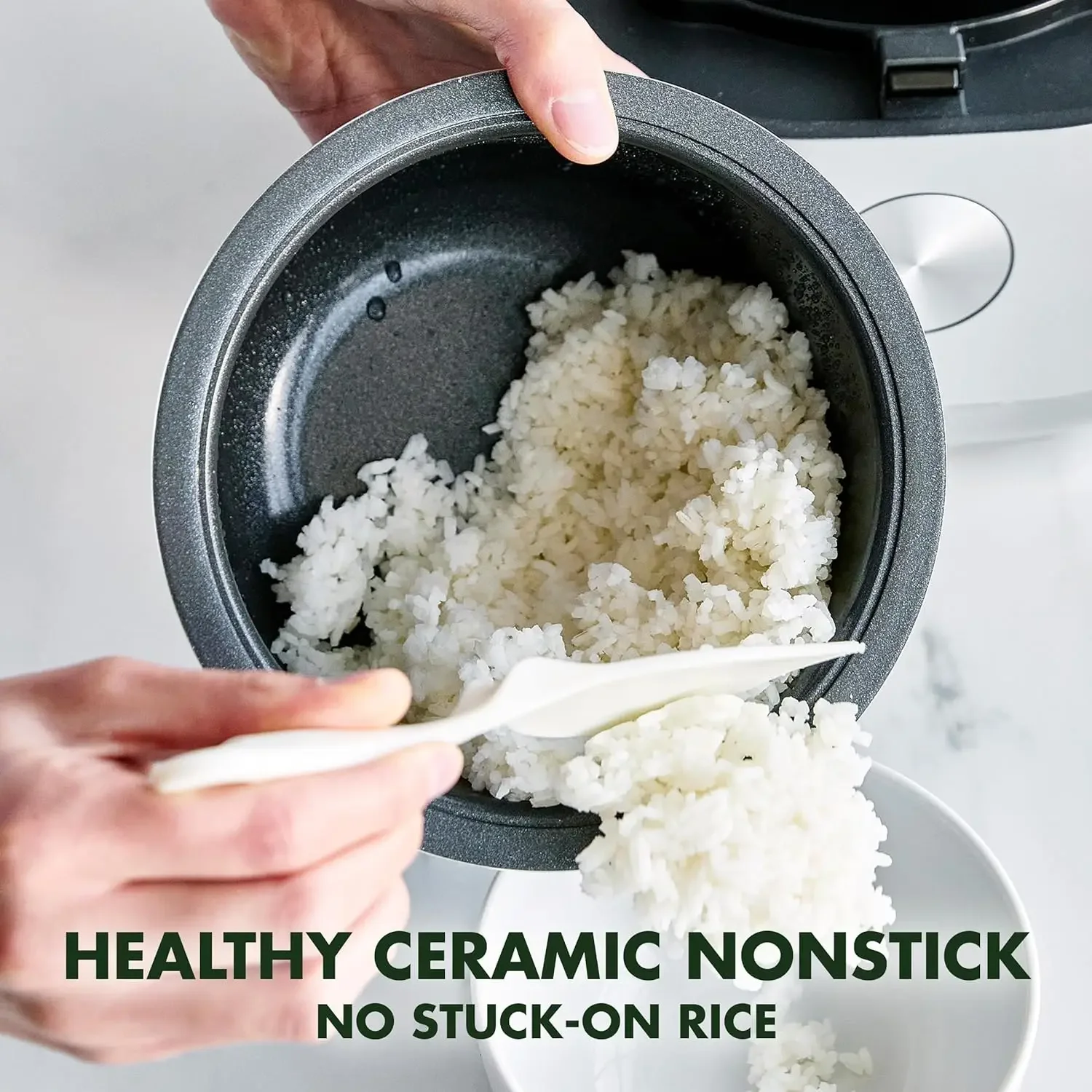 Healthy Ceramic Nonstick Rice Quinoa Steel Cut Oats & Grains Cooker,4 Cups Uncooked (8 Cooked),Matte Black