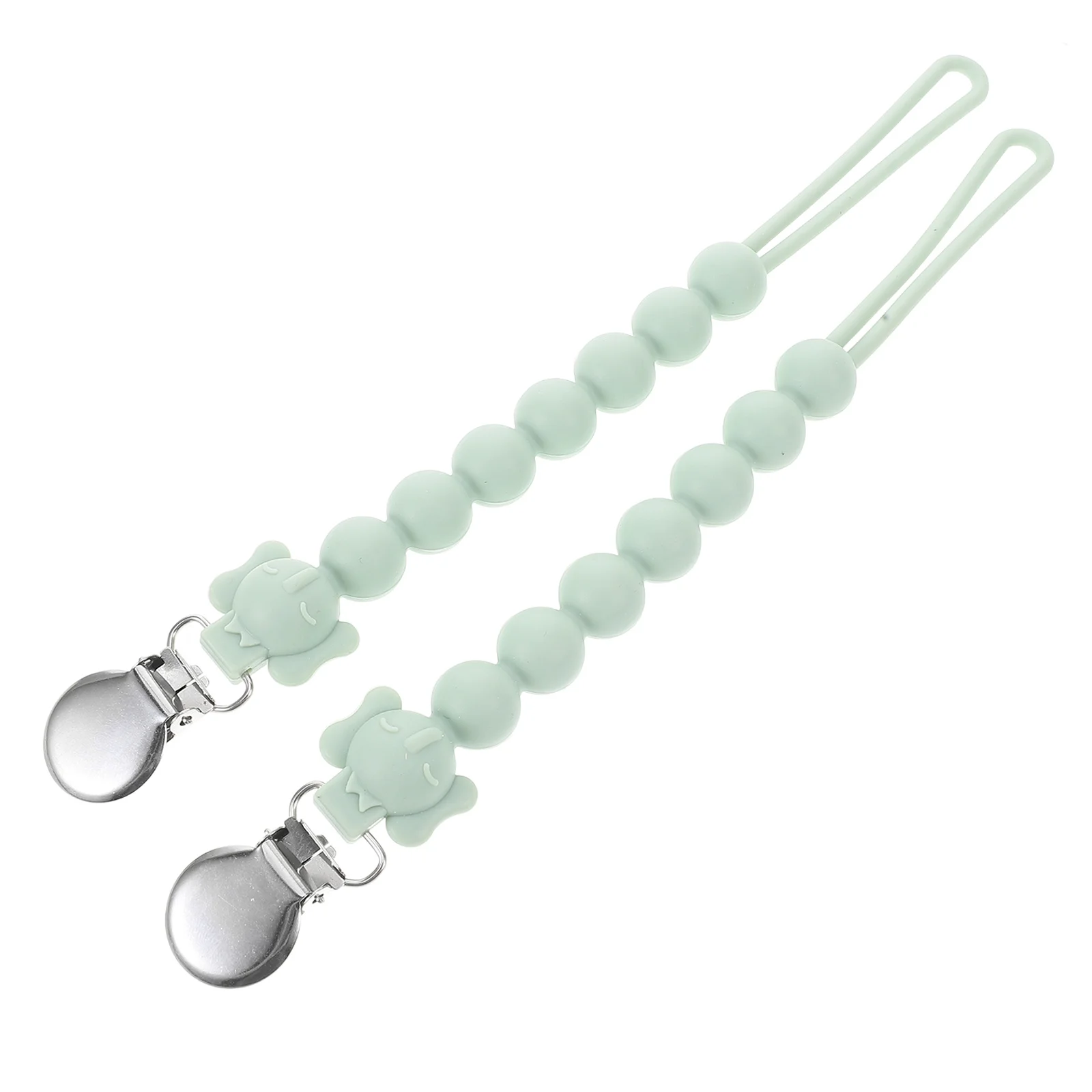 

2 шт., силиконовая цепочка для соски с бусинами, держатель для детской соски, зажим для ремешка для прорезывания зубов, аксессуары для младенцев для мальчиков и девочек