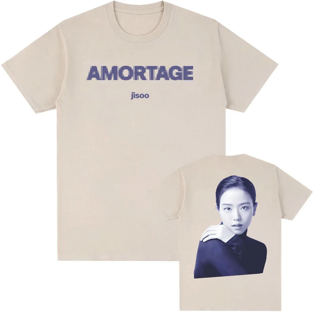 Men Summer Tees Korean Singer JISOO AMORTAGE Printing Tshirts Short Sleeve Cotton Soft Tee-shirt Unisex Streetwear Male T-shirt