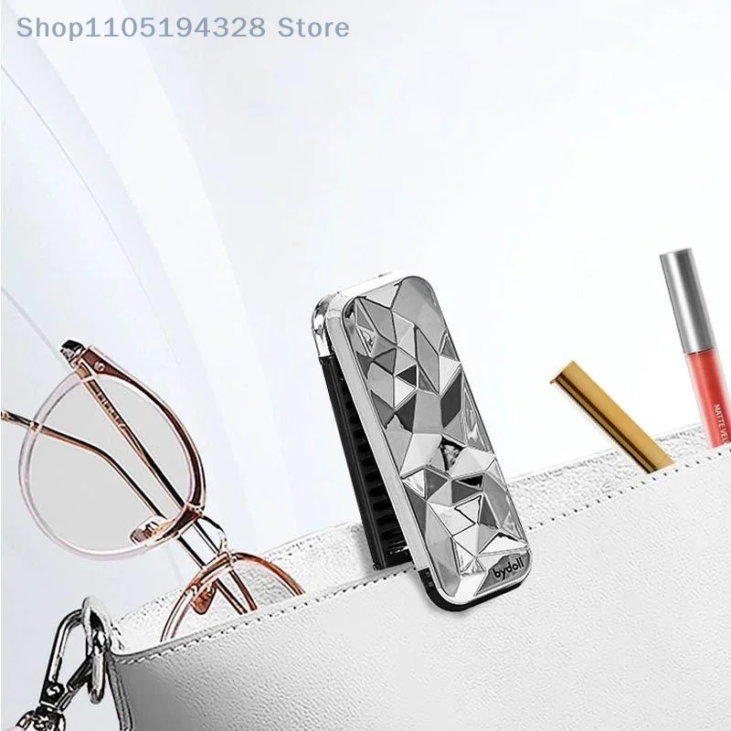 [MP] فرشاة شعر صغيرة قابلة للطي 2 في 1، مشط تدليك بوسادة هوائية، مشط تدليك فروة الرأس محمول مضاد للكهرباء الساكنة مع مرآة