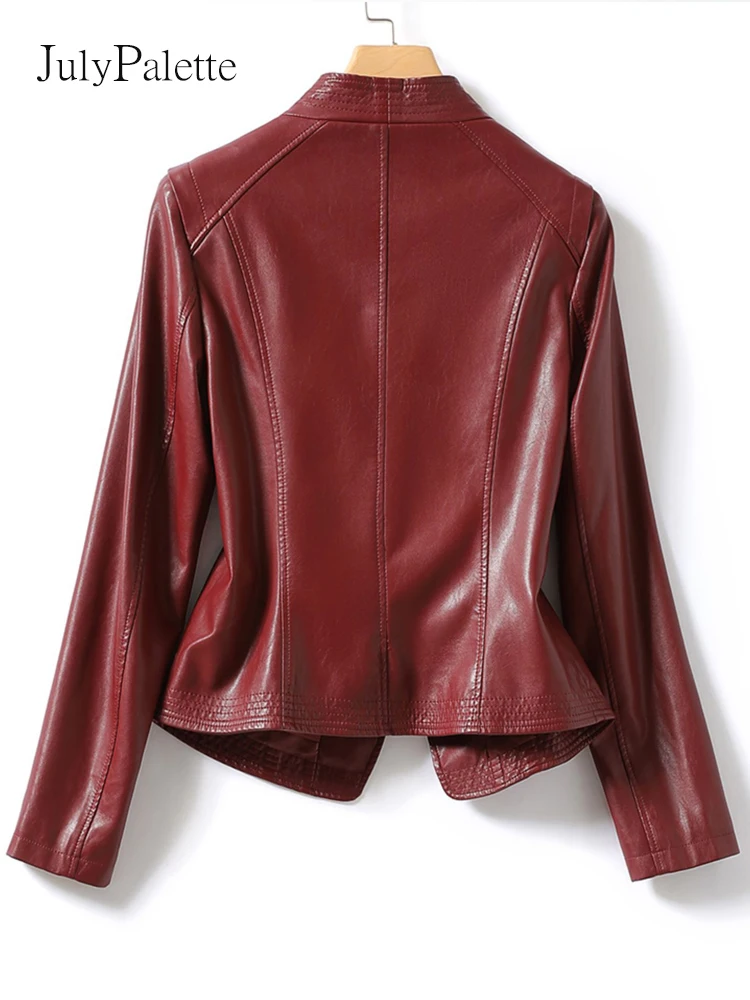 Julypalette Vintage Wine Red Real Leather Jackets 2022 Fall Winter Women's Full Sleeve Slim Genuine Sheepskin Jacket Coats M-5XL