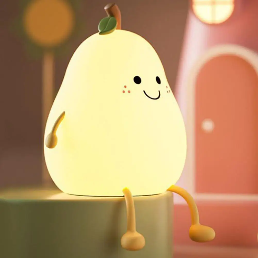 LED Pear Night Light USB ชาร์จ RGB Dimming Touch ซิลิโคนตารางโคมไฟข้างเตียงนอนไฟตกแต่งของขวัญเด็ก