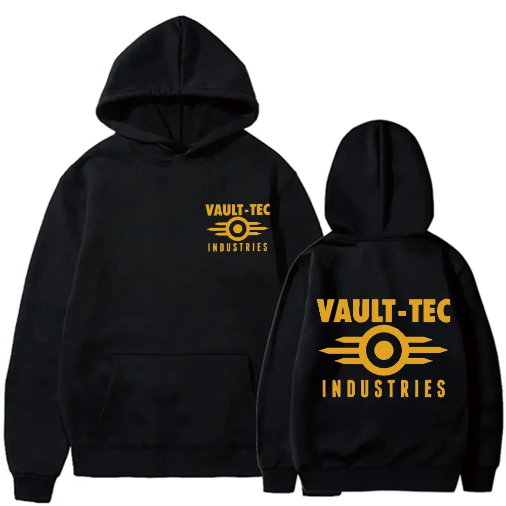 Men's Retro Sci-Fi Vault Tec Industries Graphic Hoodie Casual Pullover with Kangaroo Pocket Drawstring Long Sleeve Black Hooded