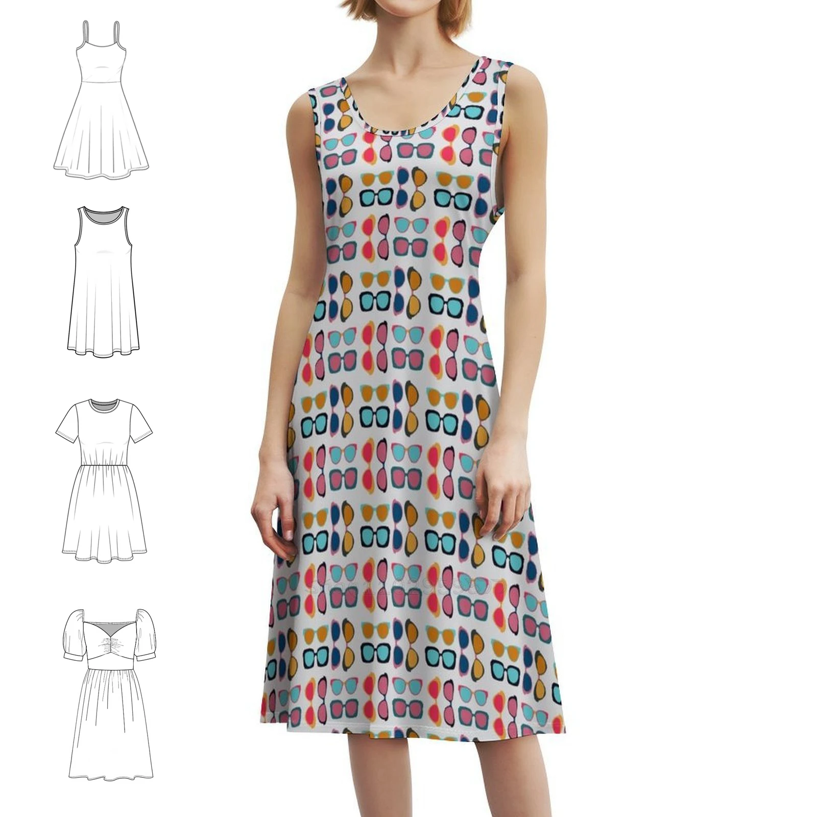 النظارات الأزهار سموك اللباس للنساء الربيع الصيف فستان كاجوال للحزب النظارات نظارات ملونة اللون الملابس النسائية