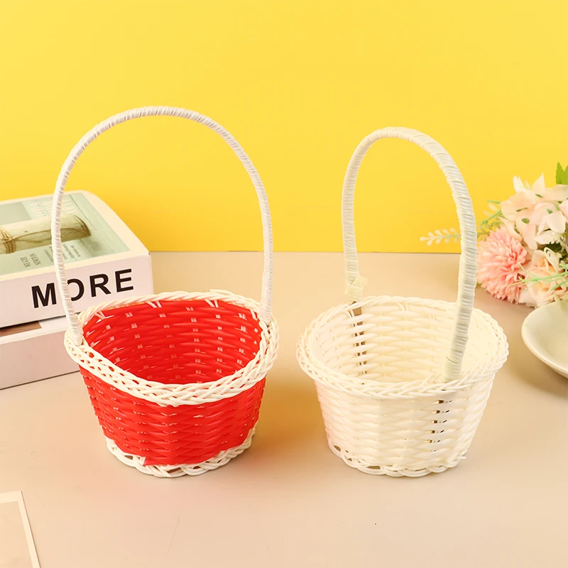 Cestino per uova di pasqua blu intrecciato in Rattan di plastica cestino portaoggetti rotondo cestino regalo per la casa
