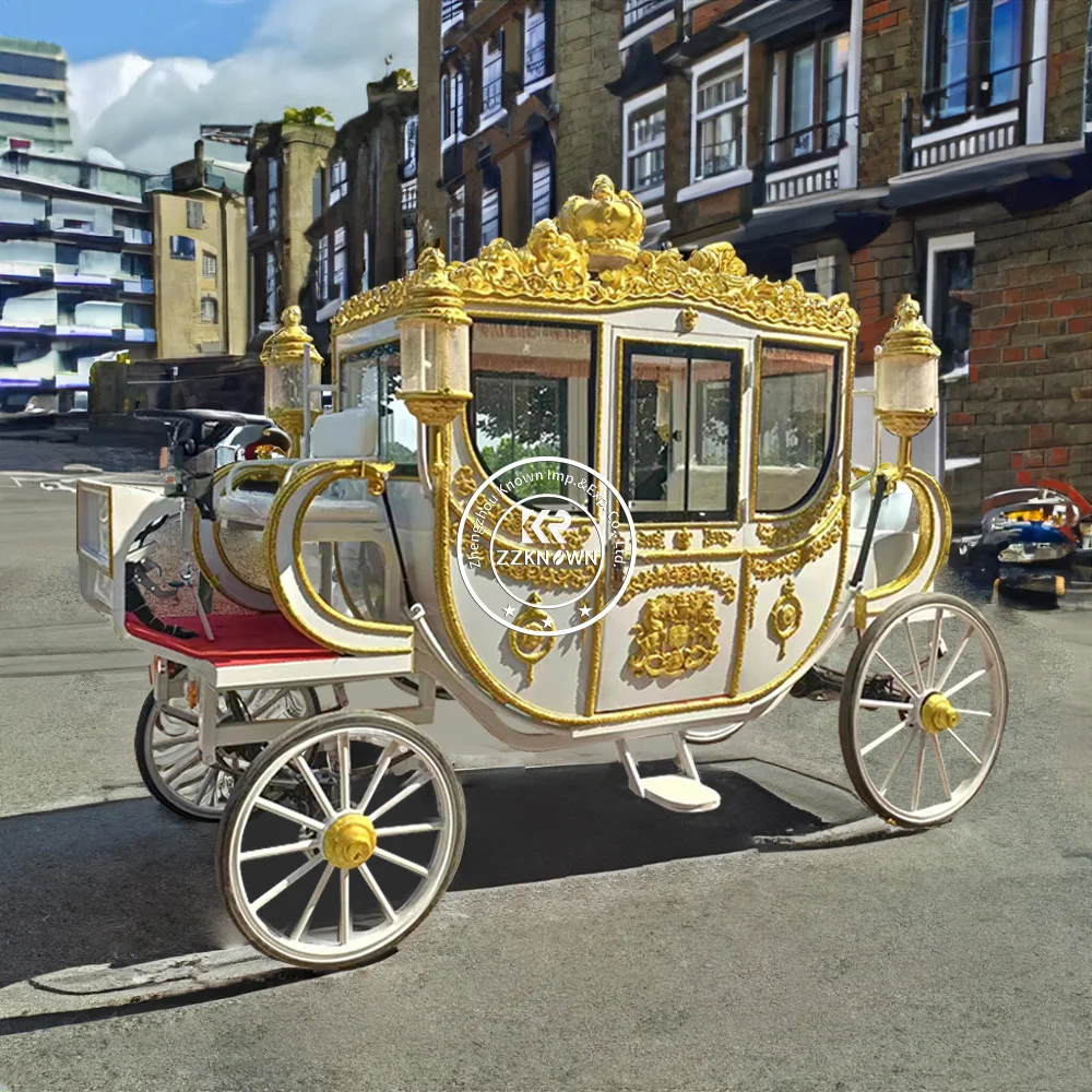 OEM Double Row Sculpture Mural Red Gold Royal Carriage Wedding Carriage Deluxe Horse Carriage Manufacturer Electric