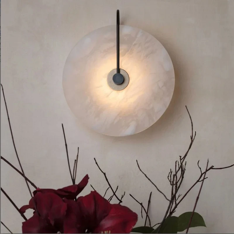 Modern Led Marble Wall Lamp Round Stone Wall Sconces Bedroom Gold Lighting Fixture Home Decor Bedroom Bedside Indoor Wall Lights