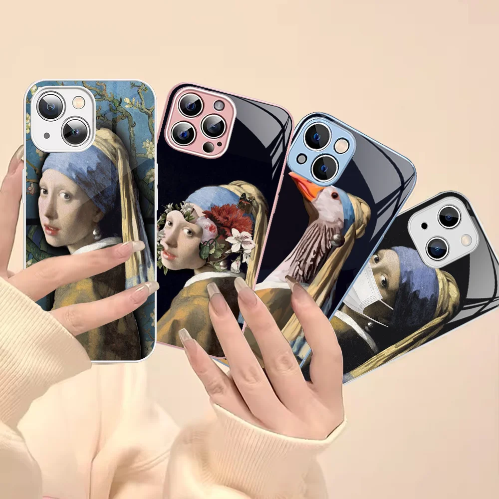 Girl With A Pearl Earring Vermeer Phone Case For iPhone 14 13 12 Mini 11 Pro XS Max X XR 14 Plus Tempered Glass Cover