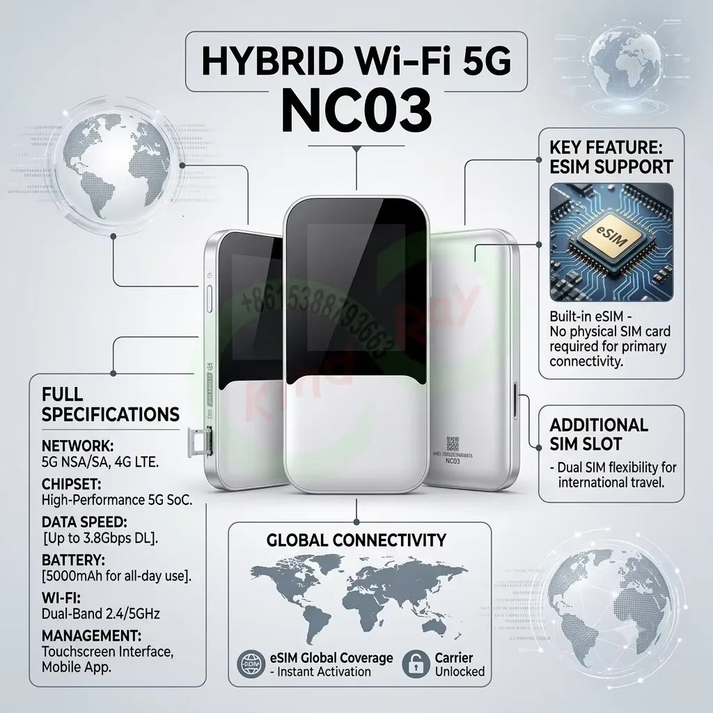 Wi-Fi 5G NC03 eSIM wifi 7 5G Pocket WiFi 6 Router Qualcomm X72 Wimax with sim card slot Portable Hotspot 5G 4G LTE mifi