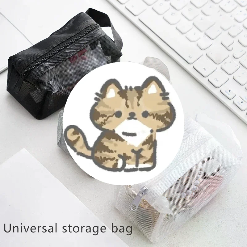Handheld Square Nylon Mesh Cosmetic Bag Mini Wash Bag Stationery Case Coin Purse Pouch Key Lipstick Earphone Organizer view 4