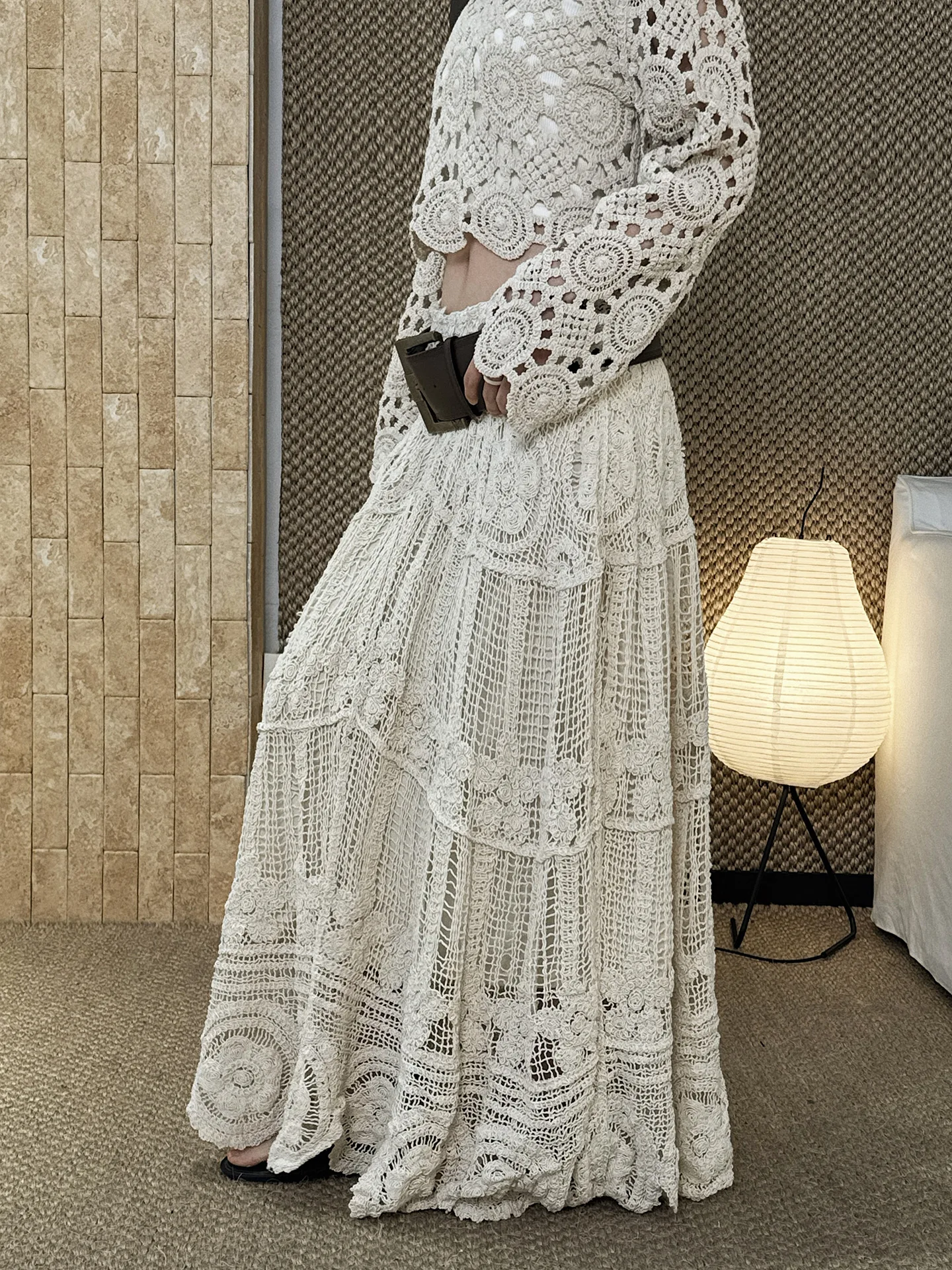 Spring new French Bohemian style crochet hollow knitted half skirt A-line handmade long skirt for women