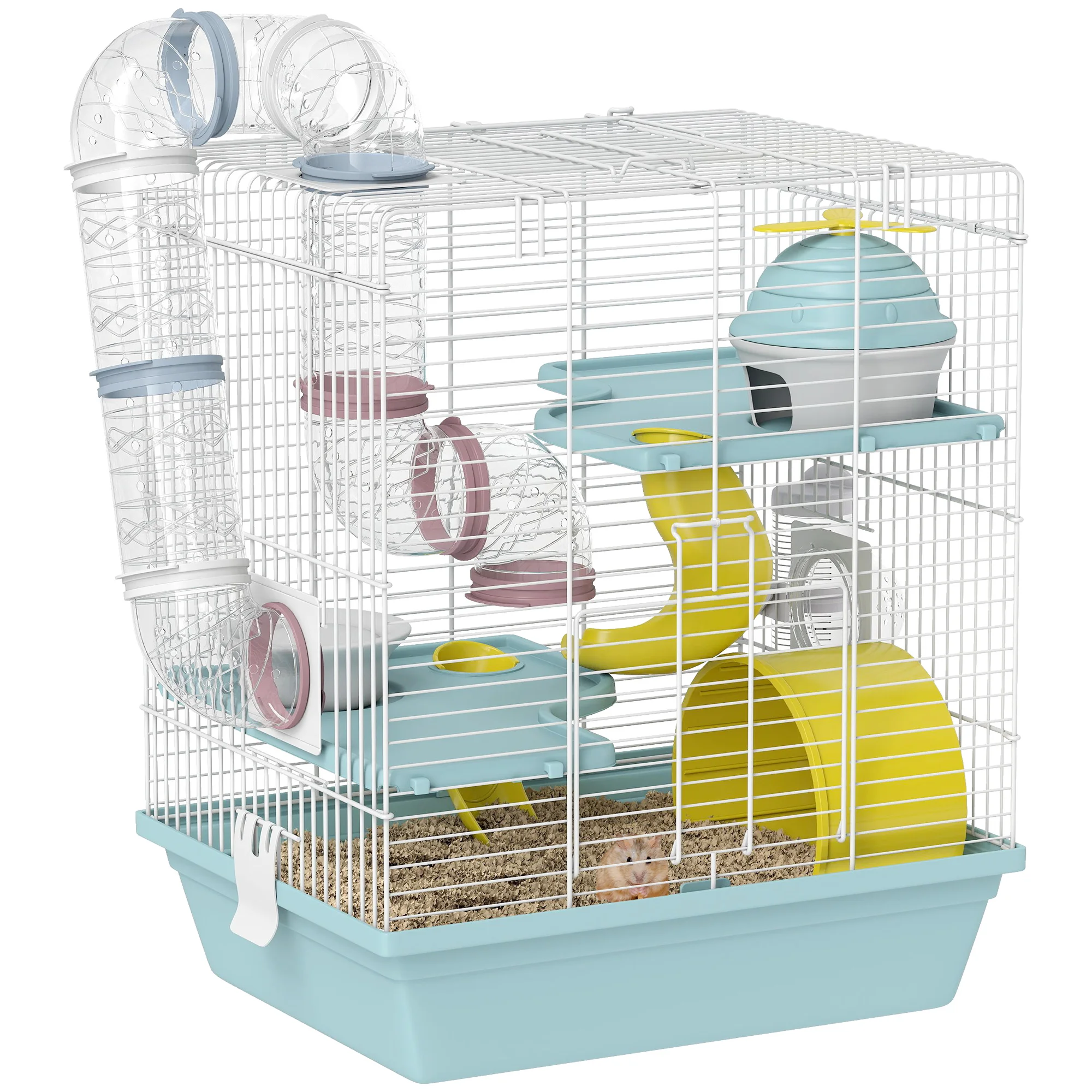 Jaula para hámster Pawut, jaula de 3 niveles para animales pequeños con rueda de ejercicio, túnel de juego, tazón, caseta, escalera, para hámsters pequeños