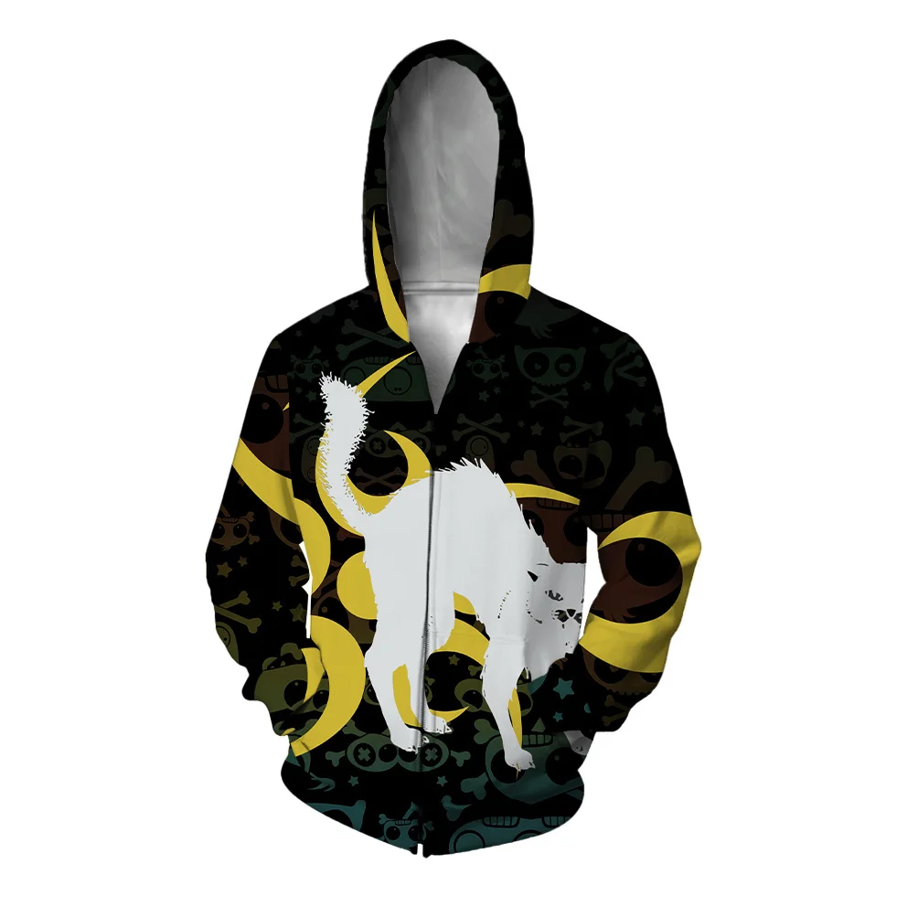 Autumn Men\'s Casual Hoodie Loose Hooded Sweatshirt Y2k Zip Up Hoodies Kitten and Fox Print Trendy New Sweatshirt Clothing