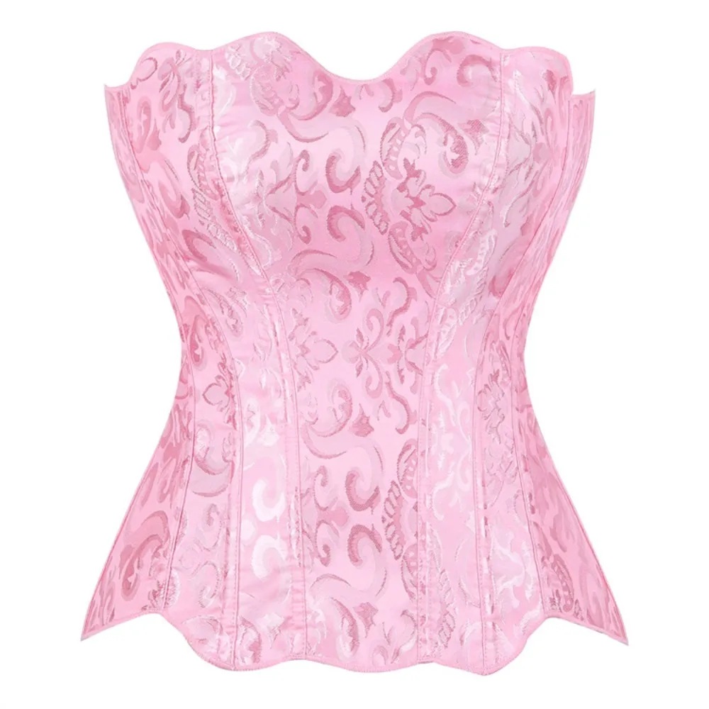 

Pink Corset Victorian Corset Top Women Vintage Bustier Lace Up Boned Shapewear Gothic Fashion Jacquard Overbust Corselet