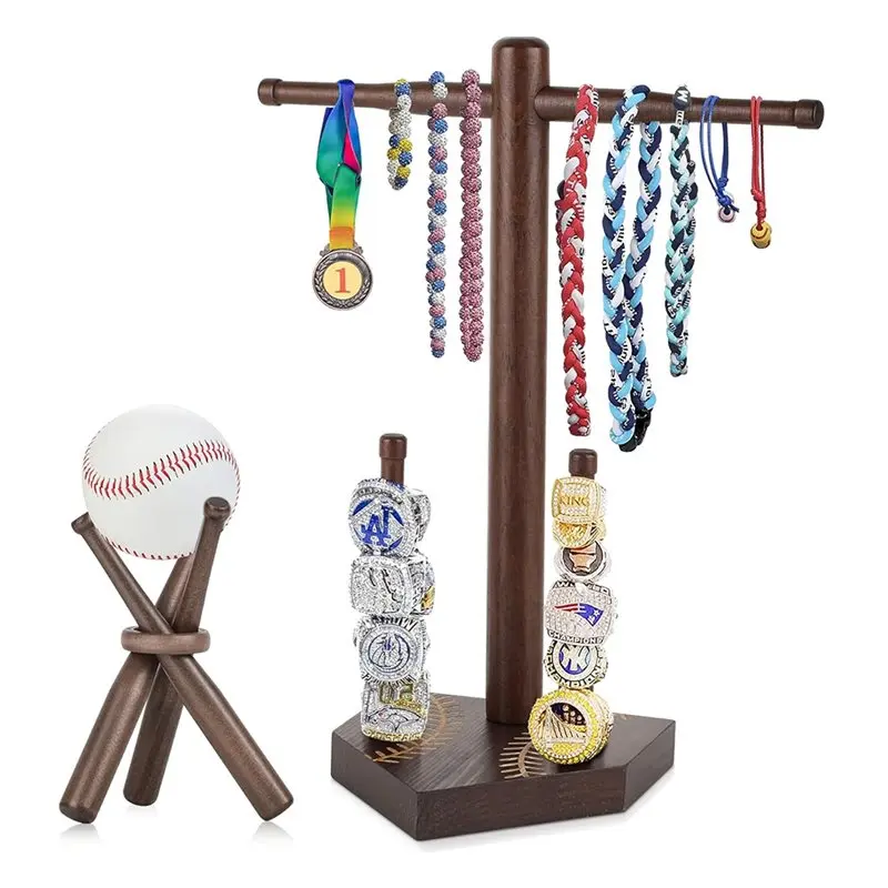 AT43-support d'anneau de Baseball et de collier goutte à goutte, présentoir d'anneau de Baseball ou de Softball en bois avec support de Baseball