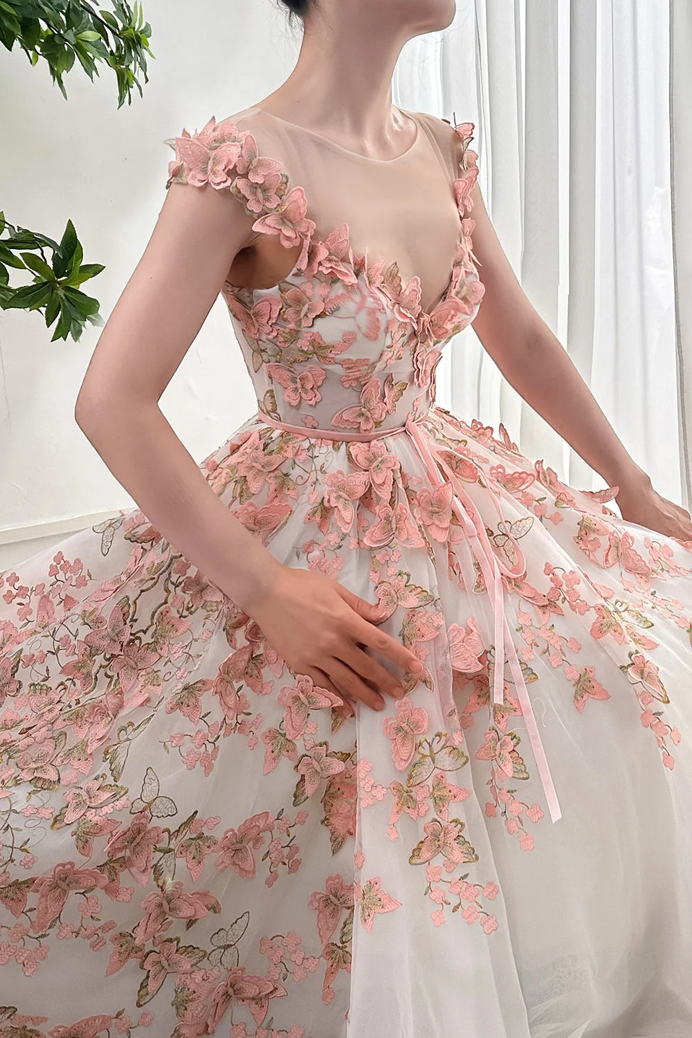 Amanda Butterfly Embroidery Appliques V-neck Prom Dresses Sleeveless vestidos de noche Ankle-Length Formal Evening Customized