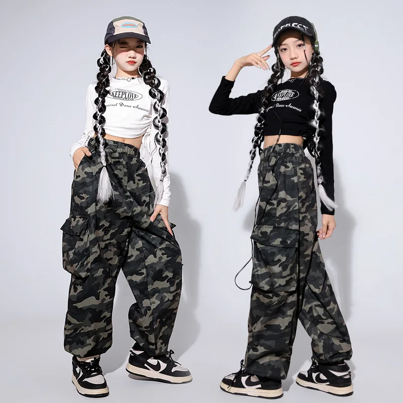 New Girls Hip Hop Crop Top Camouflage Pants Clothes Sets Children Street Dance Outfits Kids Streetwear Teenagers Jazz Costumes