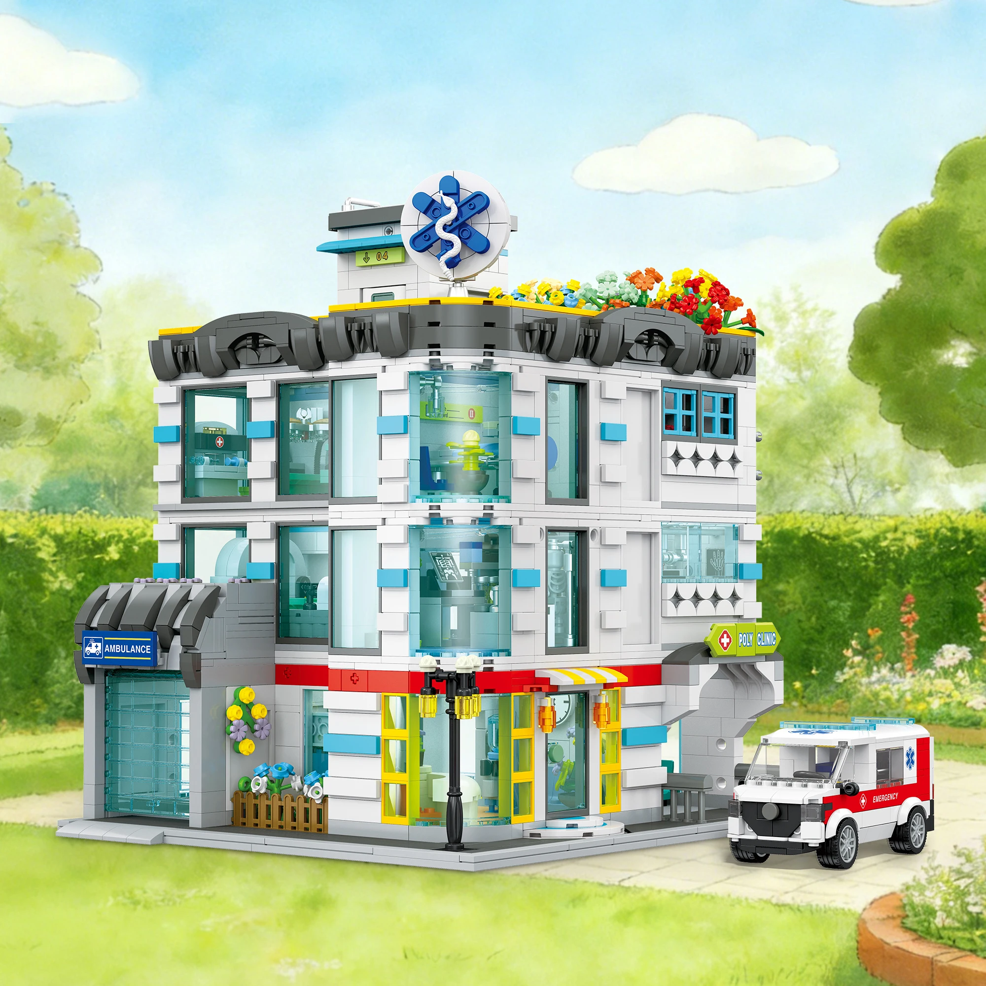 

Набор строительных блоков JJ9211: Городские здания, пейзаж больницы, настольное украшение, игрушка для сборки, подарок на день рождения