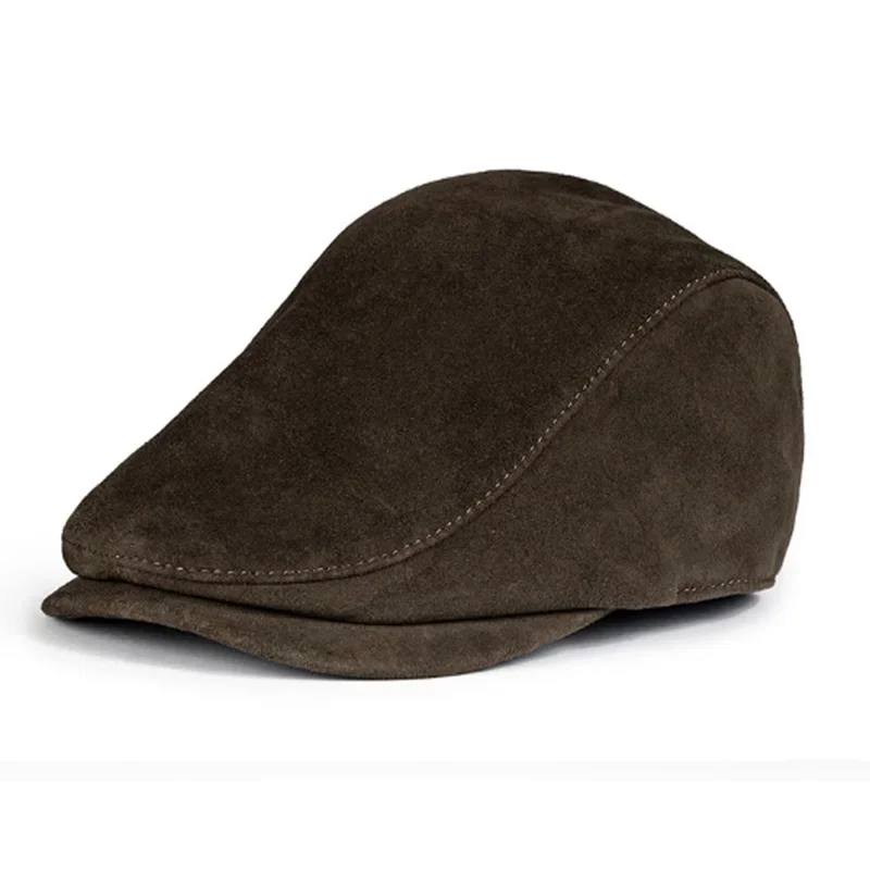 New Genuine Leather Windproof Duckbill Berets Man Cap Sheepskin Gorras Coffee Protection Casquette Hats For Male Drake Boina