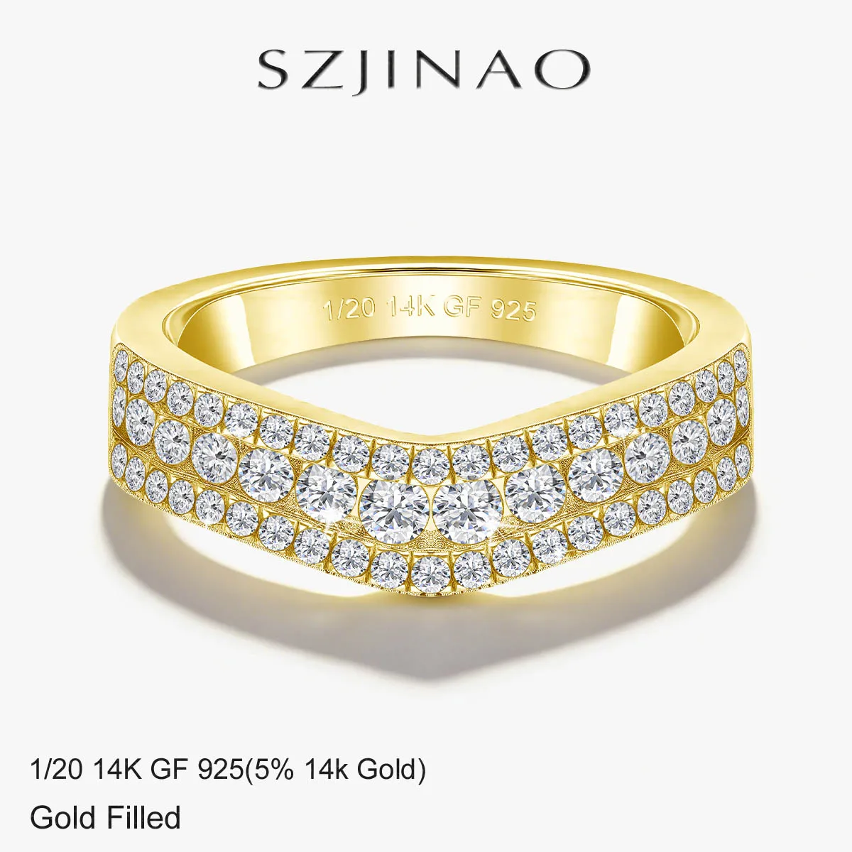 

V-Shaped Eternity Wedding Band for Women 14K Gold Filled Full D Color VVS1 Moissanite Promise Ring for Engagement Anniversary