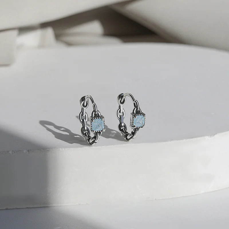 Pendientes de aro de cristal cuadrados para mujer, joyería de moda, Plata de Ley 925 auténtica, XY0190