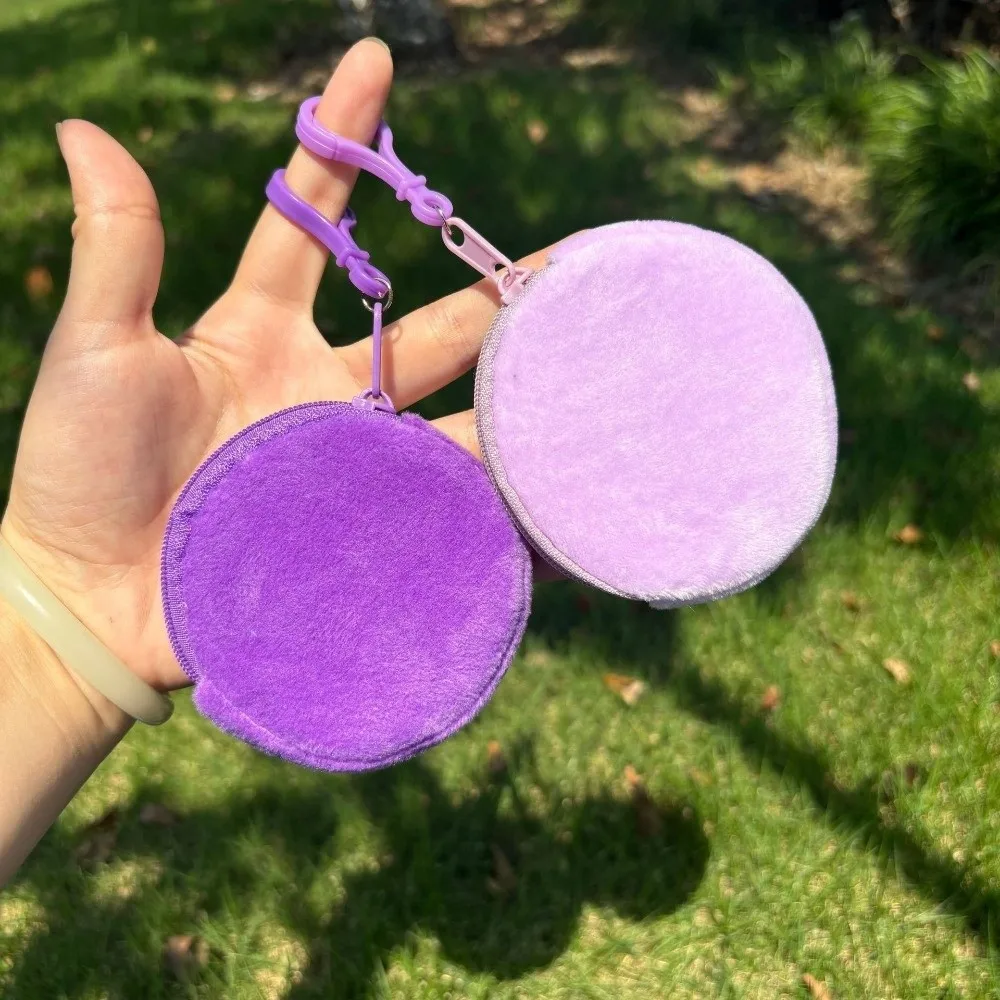 New Solid Color Coin Purse Cute ID Card Bag Round Shape Kawaii Style Keychain Wallet Gift