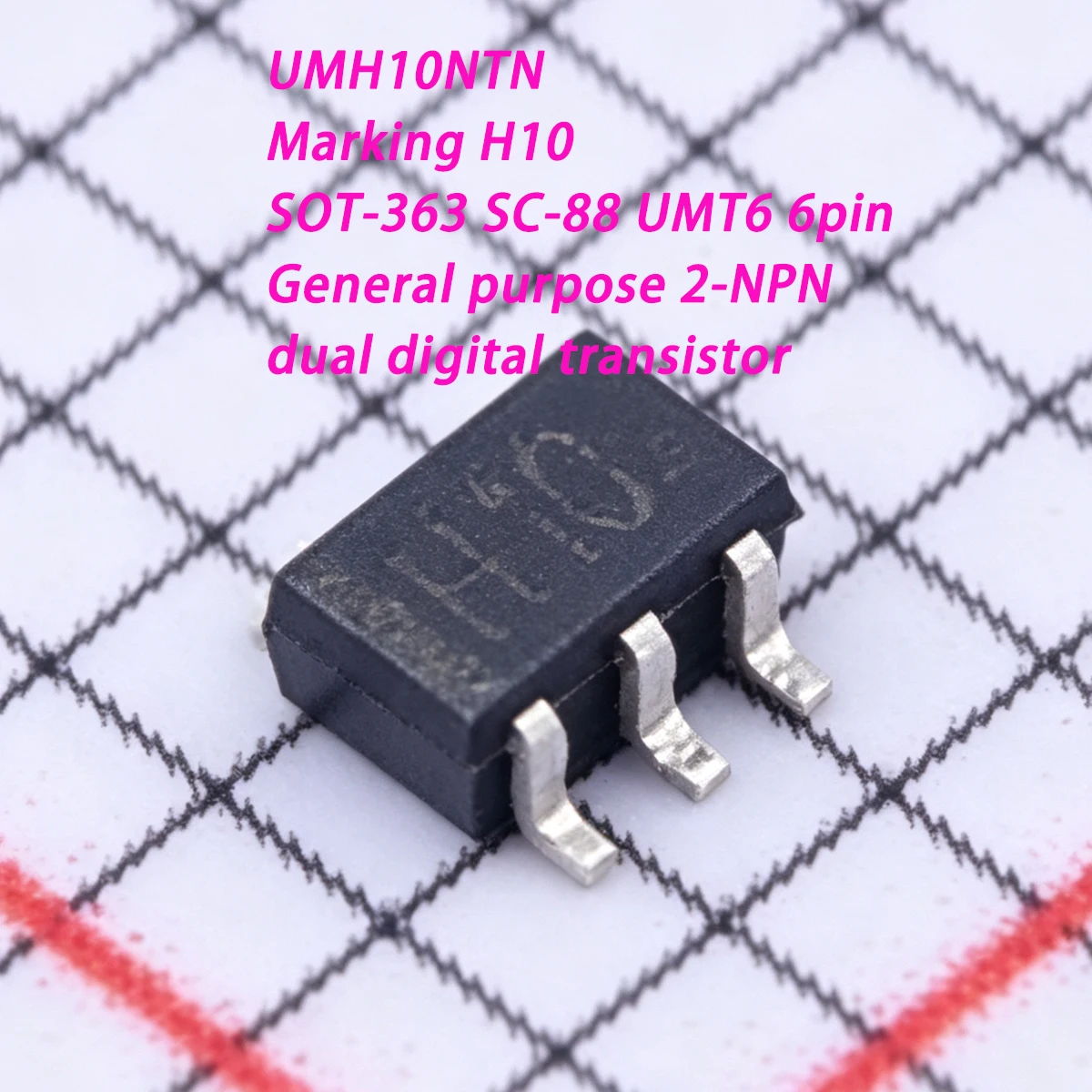 20PCS UMH10NTN Marking H10 SOT-363 SC-88 UMT6 6pin 50V 100mA 0.1A 150mW 0.15W 2-NPN NEW Original dual digital transistor UMH10N