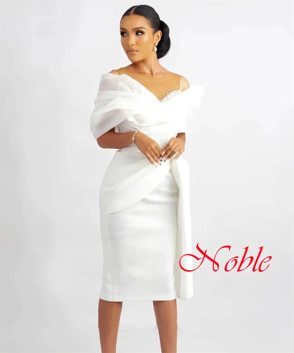 

Белое элегантное вечернее платье с открытыми плечами по индивидуальному заказу, классическое платье высокого качества с круглым вырезом и разрезом сзади, трикотажные платья на заказ