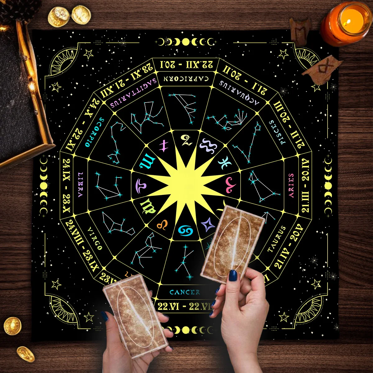 12 Constellations Tarot Card Tablecloth starry sky Sun Altar Decorations Cloth Tarot Reading Cloth Spiritual Oracle Card Pad