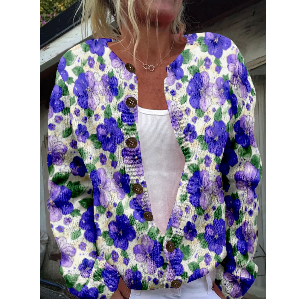 

Autumn Winter Knitted floral Cardigan Casual Sweater Streetwear Women Sweaters Knit Top Cool Jumpers Fashion