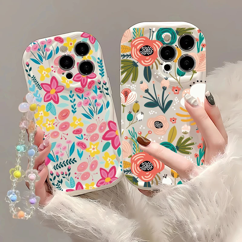 Colorful Flower Lanyard Case For Samsung Galaxy A57 A37 A56 A16 A06 A17 A07 A55 A54 A26 A36 A34 A15 A35 A25 A53 A52 A14 A23 A24