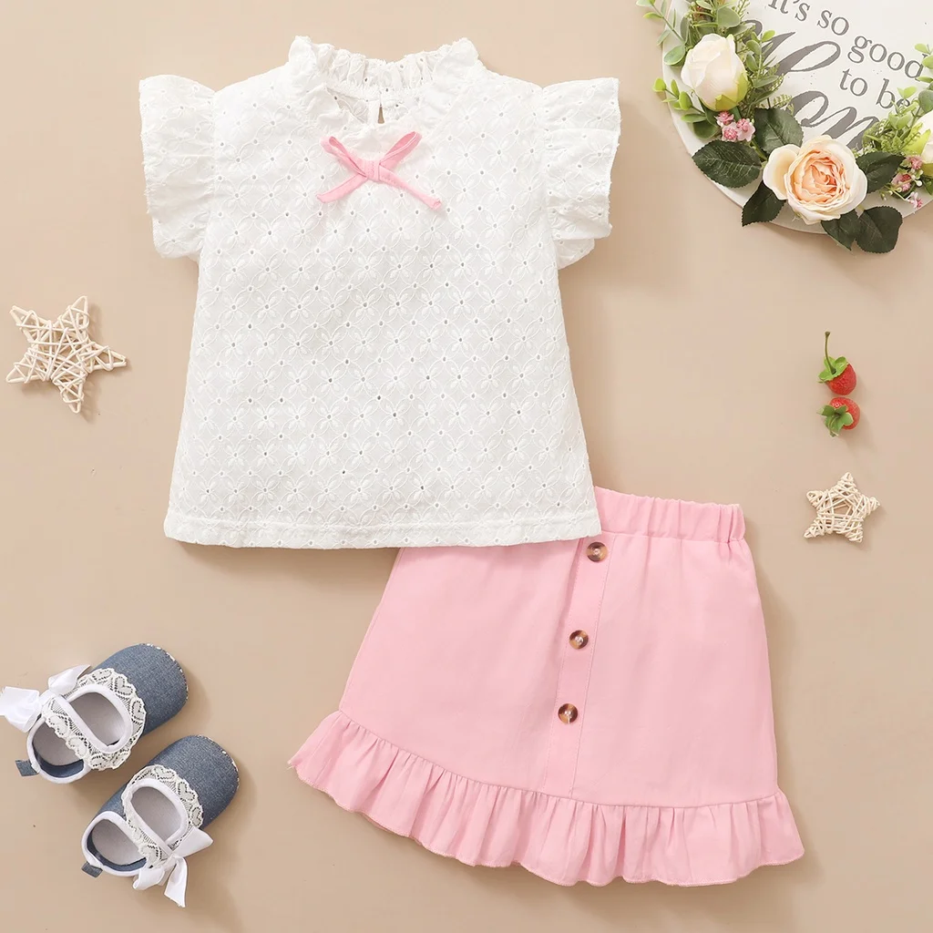 Toddler Girl Set 1-6Year Kids Baby Girl Clothes Set Short Sleeve T-Shirt Top + Pink Skirt Summer 2PCS Girl Outfit Clothing