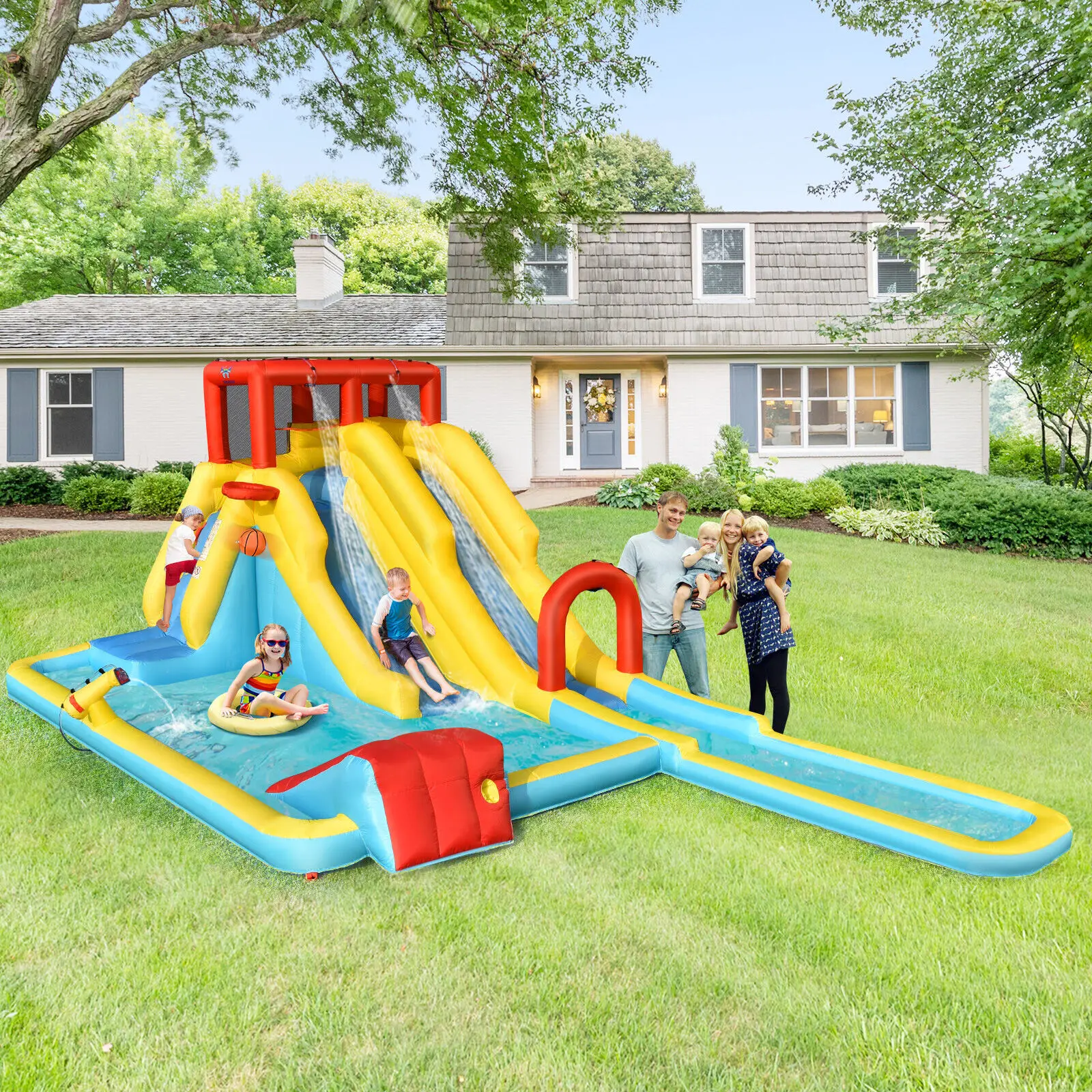 Costway – parc aquatique gonflable d'escalade à double glissière avec souffleur d'air 735W