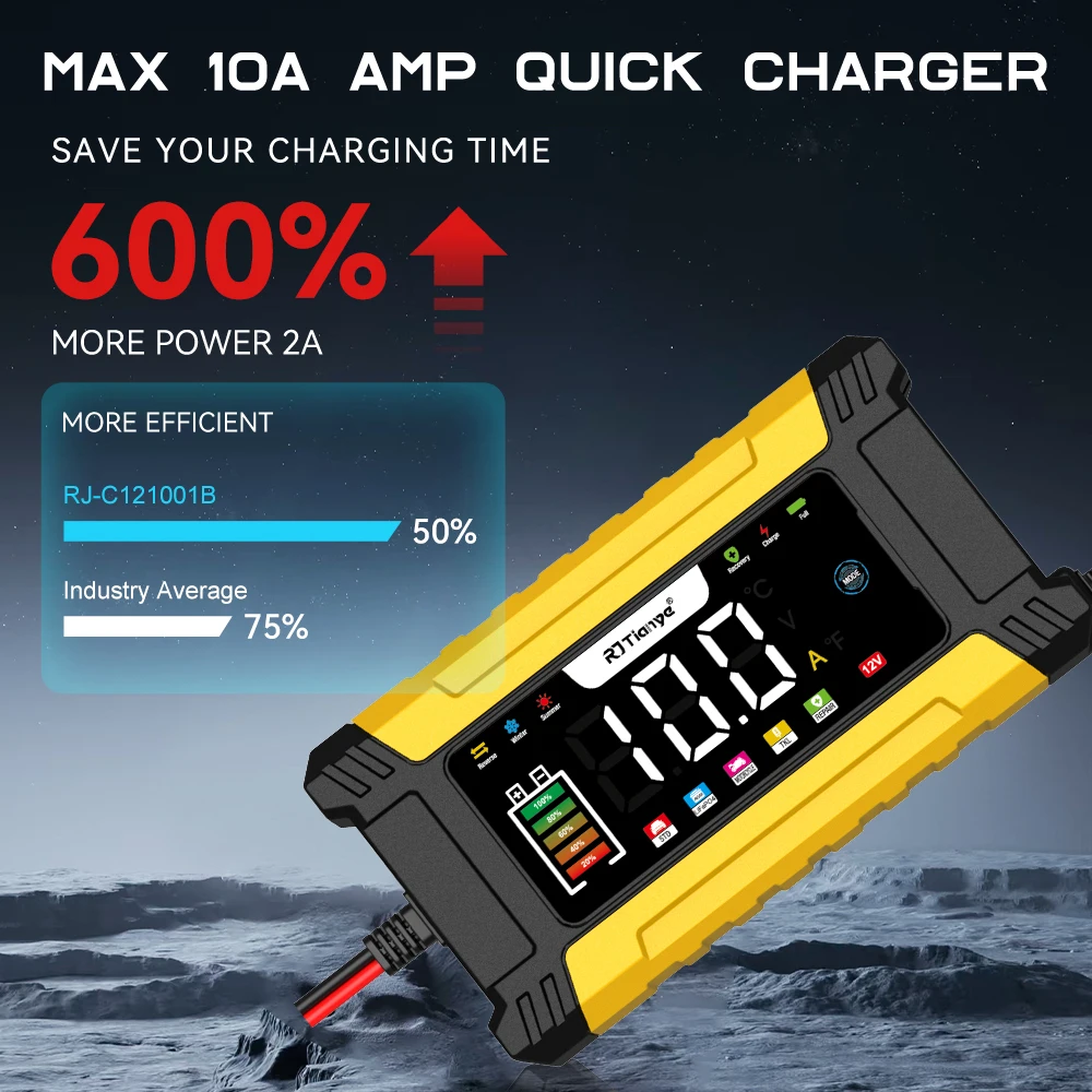 

2026 Powerful 12V 10A Car Battery Charger 10A Iron Lithium Charger For 14.6V Lifepo4 Battery Pulse Repairower