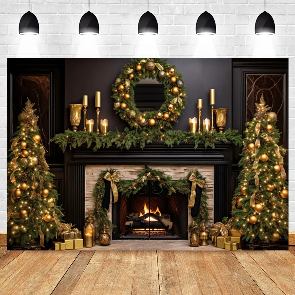 Christmas Backdrop for Photography Interior Xmas Winter Fireplace Window Gifts  Family Kids Portrait Photocall Background Studio