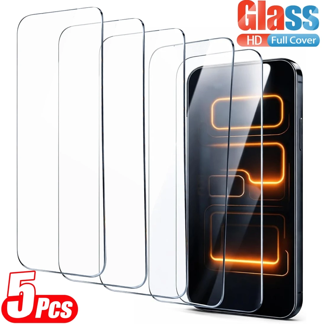 5 Stück HD Gehärtetes Glas Displayschutzfolie für iPhone 11 12 13 14 15 16 17 Pro Max 14 15 16 Plus Air 16e 17e Glasschutzfolie