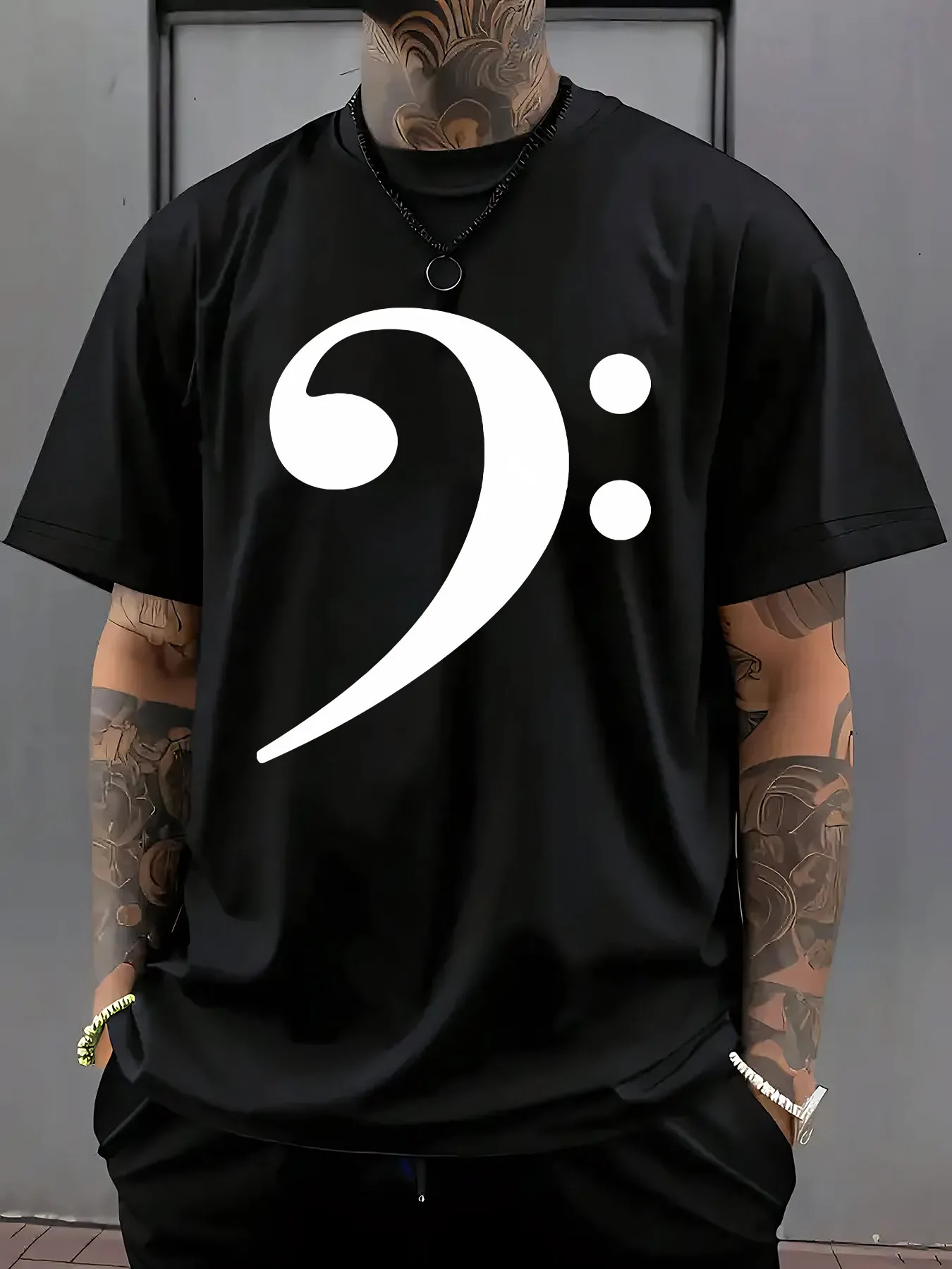 

Мужская повседневная летняя футболка с принтом Bass Clef, черная музыкальная футболка с круглым вырезом и короткими рукавами, модный дизайн, повседневная одежда