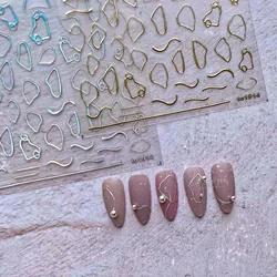New Bronzing Hot Gold Laser Silver Line Irregular Shape High Quality Nail Art Sticker DIY Manicure Decal Decoration T-1914