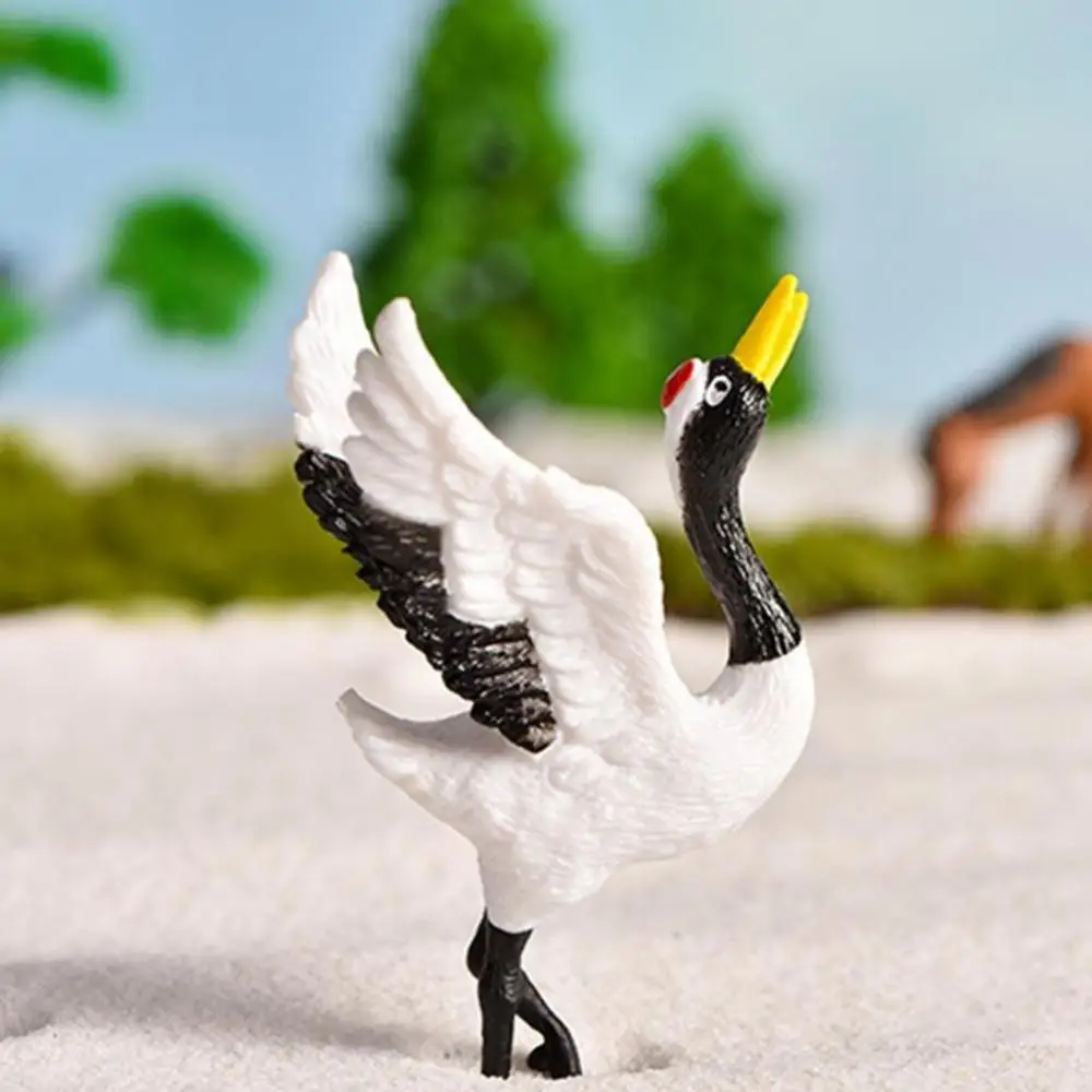 Crane Kid's Gifts Lake Scene Display Resin Crane Figurine Desktop Decor Micro Landscape Red-crowned Crane Model