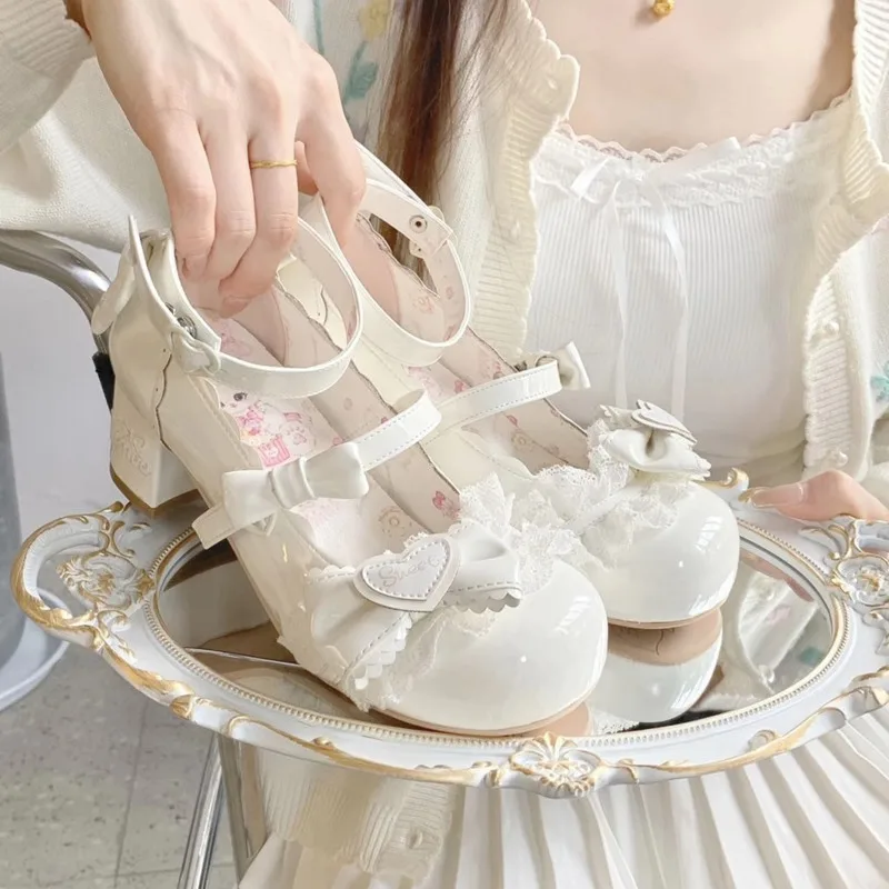 

JK Sponge Cake Shoes Japan Kawaii Bow Love Lace Landmine Set Thick Soled Girl Shoes English Strap Subculture Sponge Cake Shoes