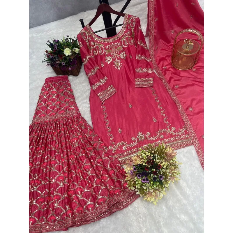 Pink Salwar Kameez Pakistan Indian Wedding Party Dress Polaroid Suit