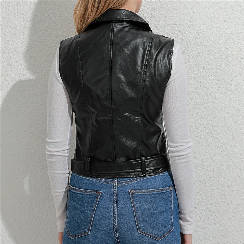 New In Outerwears Spring Autumn Leather Vest for Women Fashion Vintage Sleeveless PU Streetwear Causal Jacket Top Belt Vest Coat