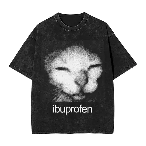 Ibuprofen Cat Meme camisetas lavadas ropa de calle Hip Hop Vintage camisetas camisetas para hombres mujeres 100% algodón calle verano