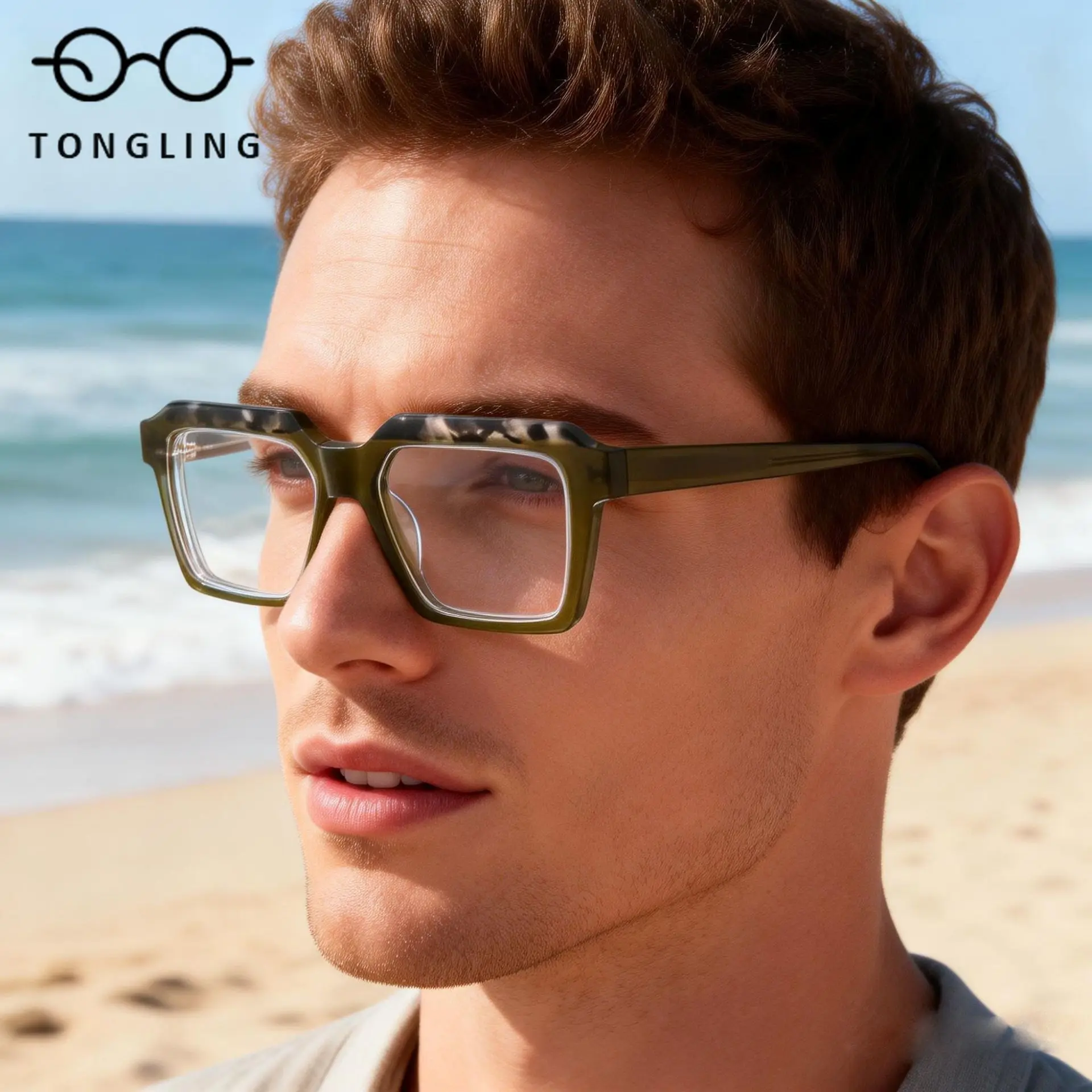 Top-Quality Men High-Density Acetate Large-Frame Glasses - Fashion Women Multi-Layered Personalized Square-Shaped Eyewear Frames