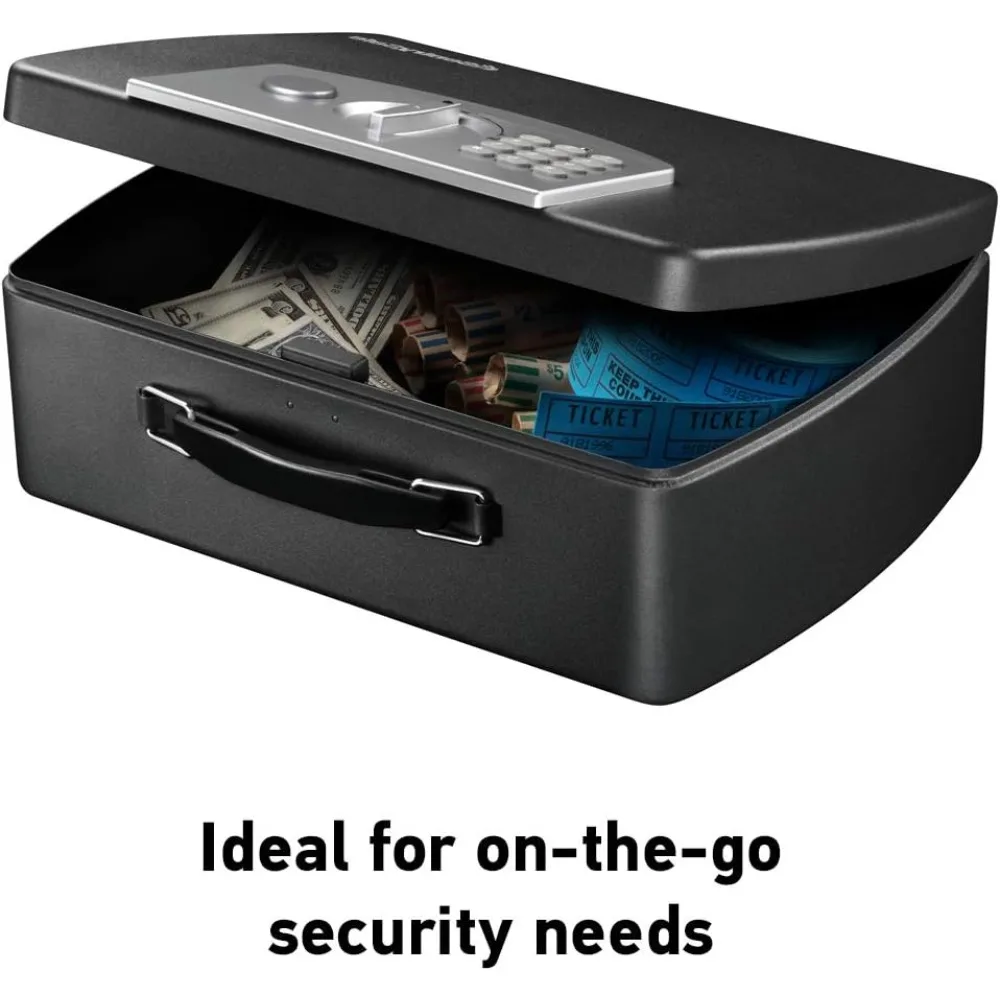 Cassetta di sicurezza nera portatile con serratura a tastiera digitale, piccola cassaforte da viaggio in acciaio con maniglia per il trasporto di denaro, 0,21 piedi cubi