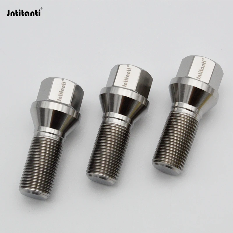 Jntitanti 10.9 grade Gr.5 Titanium 60 degree cone seat Ti-natural wheel Bolts M14 *1.5*28mm for Refitted VW AUDI etc