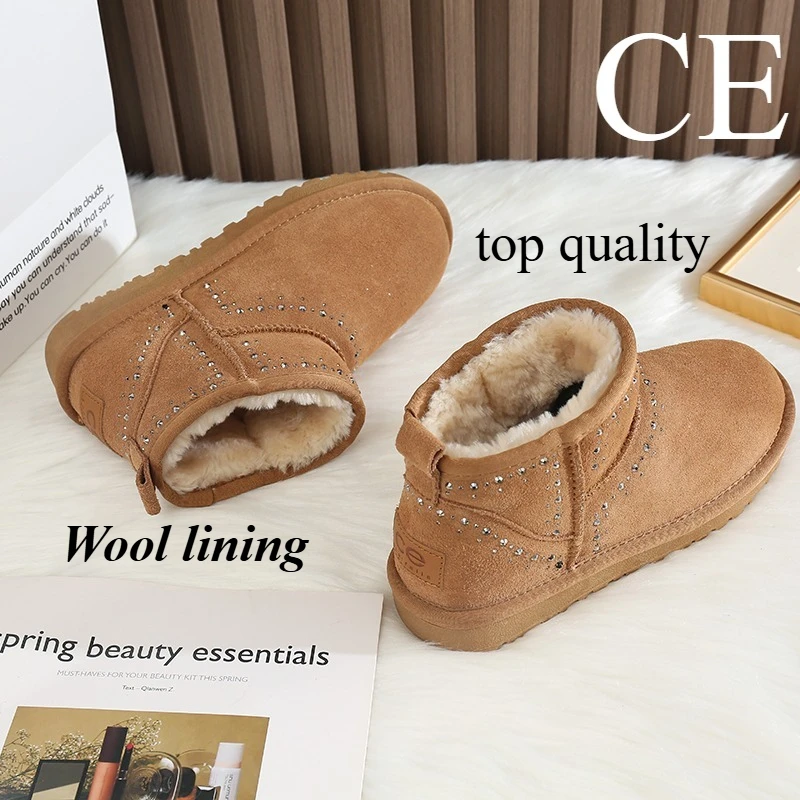 

CE 2026 Зимние теплые ботинки — женские зимние ботинки, мужские короткие ботинки, крой из овчины и шерсти, низкие теплые кожаные туфли regalo mujer