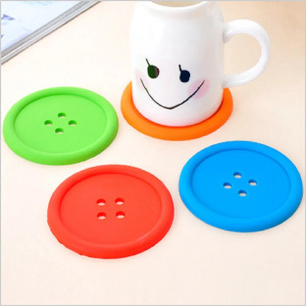 6Pcs Silicone Cup Mats Non-Slip Insulated Round Button Shape Coasters Reusable Heat-Resistant Cup Cushion for Home Office Desk